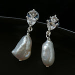 3 Styles Cubic Zirconia Baroque Pearl Drop Earrings - floysun