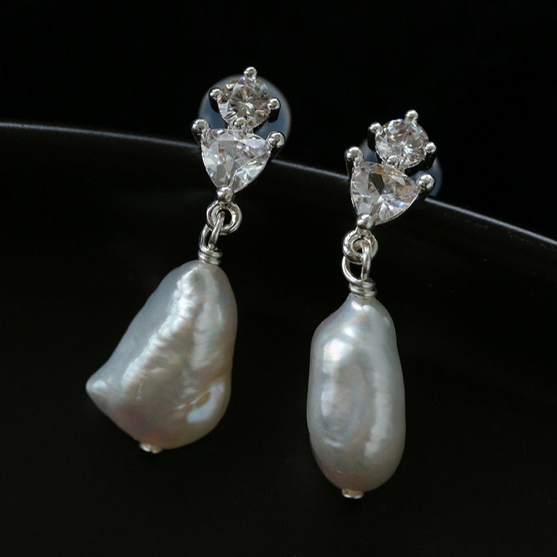 3 Styles Cubic Zirconia Baroque Pearl Drop Earrings - floysun