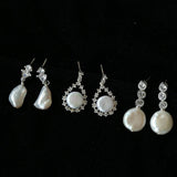 3 Styles Cubic Zirconia Baroque Pearl Drop Earrings - floysun