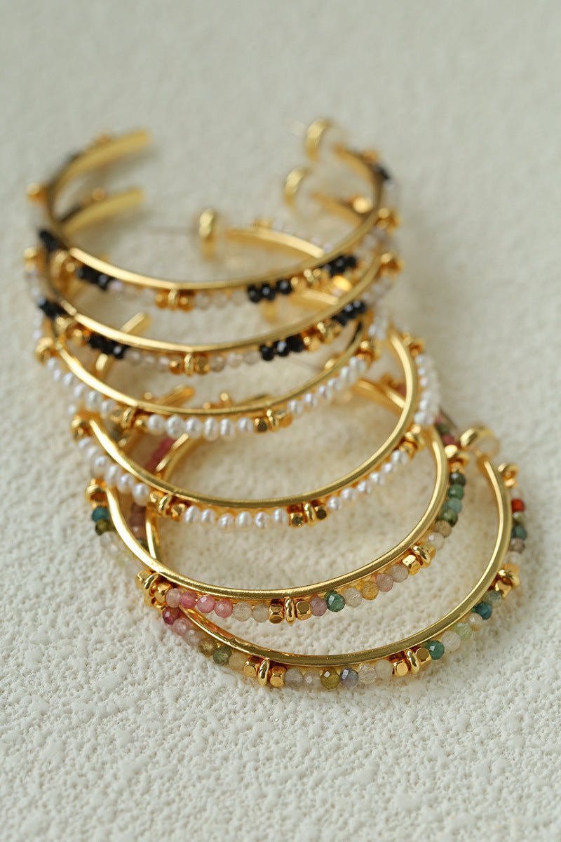 3 Styles Large Open C Hoop Multicolor natural stone and pearl beaded Earrings - floysun