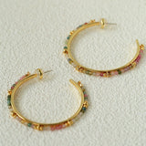 3 Styles Large Open C Hoop Multicolor natural stone and pearl beaded Earrings - floysun