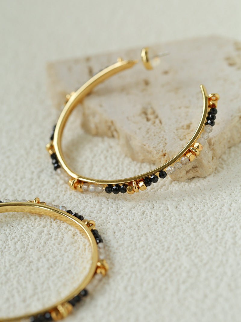 3 Styles Large Open C Hoop Multicolor natural stone and pearl beaded Earrings - floysun