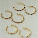 3 Styles Large Open C Hoop Multicolor natural stone and pearl beaded Earrings - floysun