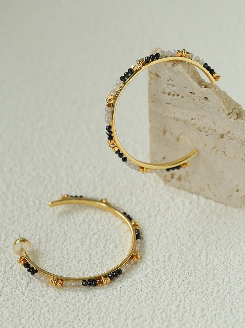 3 Styles Large Open C Hoop Multicolor natural stone and pearl beaded Earrings - floysun