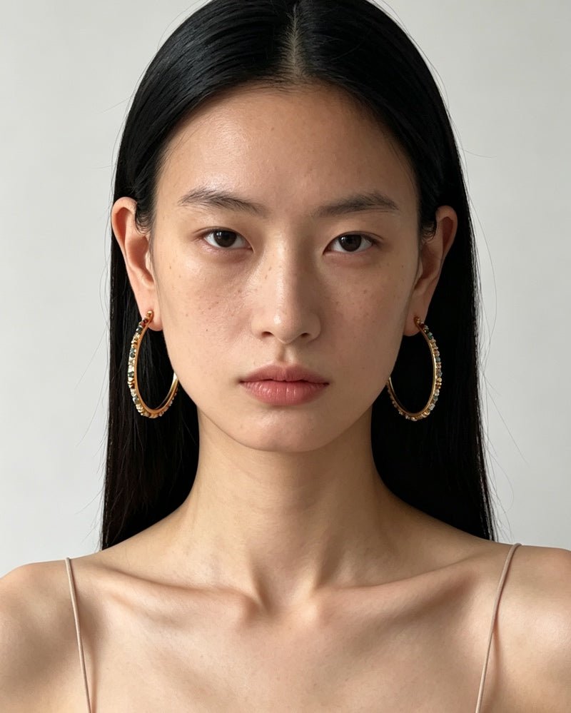 3 Styles Large Open C Hoop Multicolor natural stone and pearl beaded Earrings - floysun