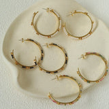 3 Styles Large Open C Hoop Multicolor natural stone and pearl beaded Earrings - floysun