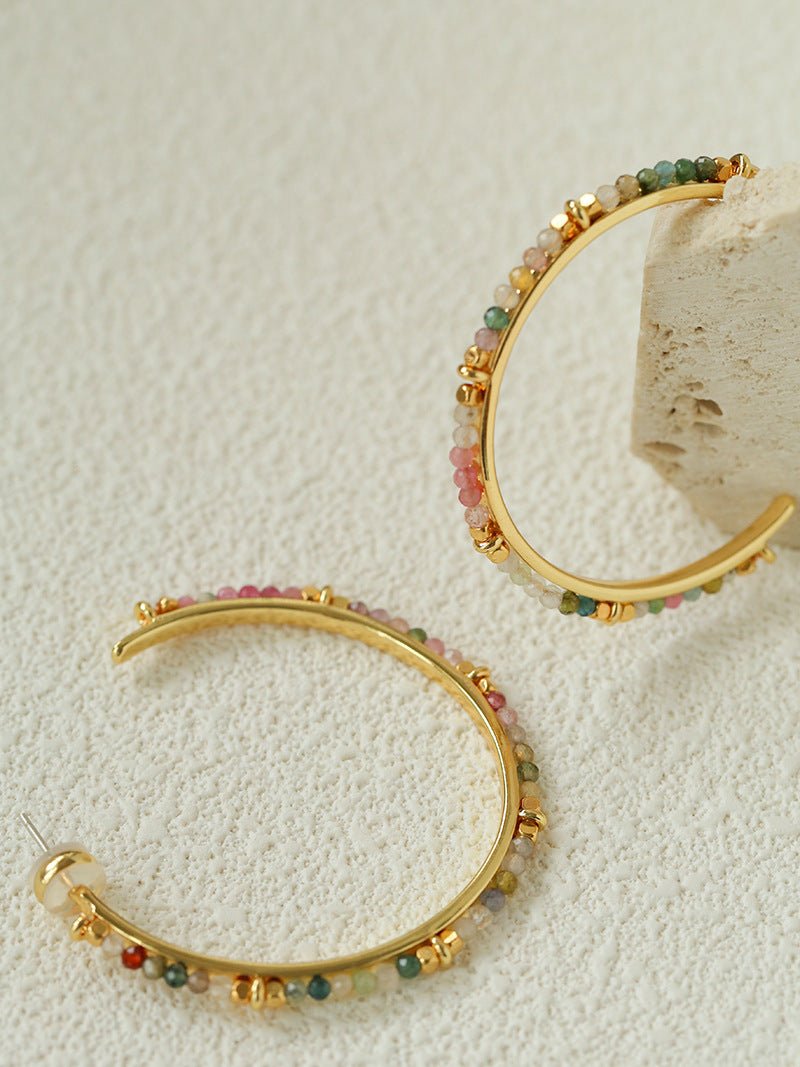 3 Styles Large Open C Hoop Multicolor natural stone and pearl beaded Earrings - floysun