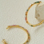3 Styles Large Open C Hoop Multicolor natural stone and pearl beaded Earrings - floysun