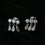 3 Tassel Teardrop Cubic Zirconia Dangle Stud Earrings - floysun