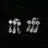 3 Tassel Teardrop Cubic Zirconia Dangle Stud Earrings - floysun
