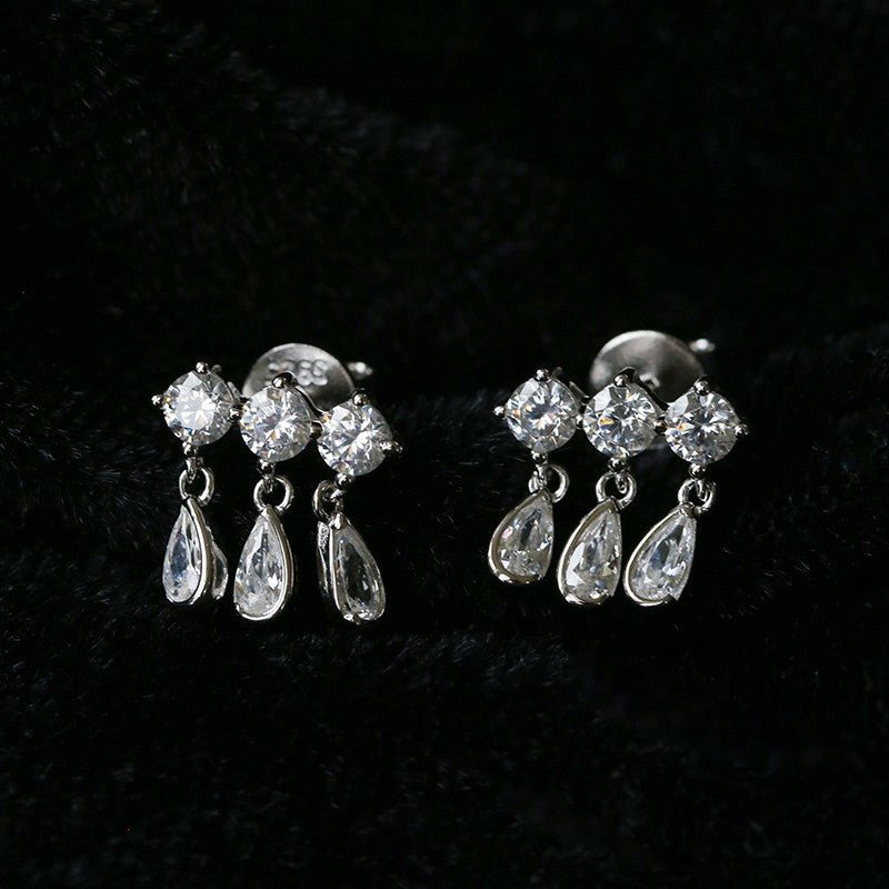 3 Tassel Teardrop Cubic Zirconia Dangle Stud Earrings - floysun