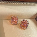 Romantic Cushion Cut Synthetic Pink Diamond Sugar Cube Stud Earrings