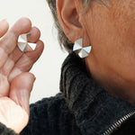 3D Folded Geometric Brushed Texture Stud Earrings - floysun