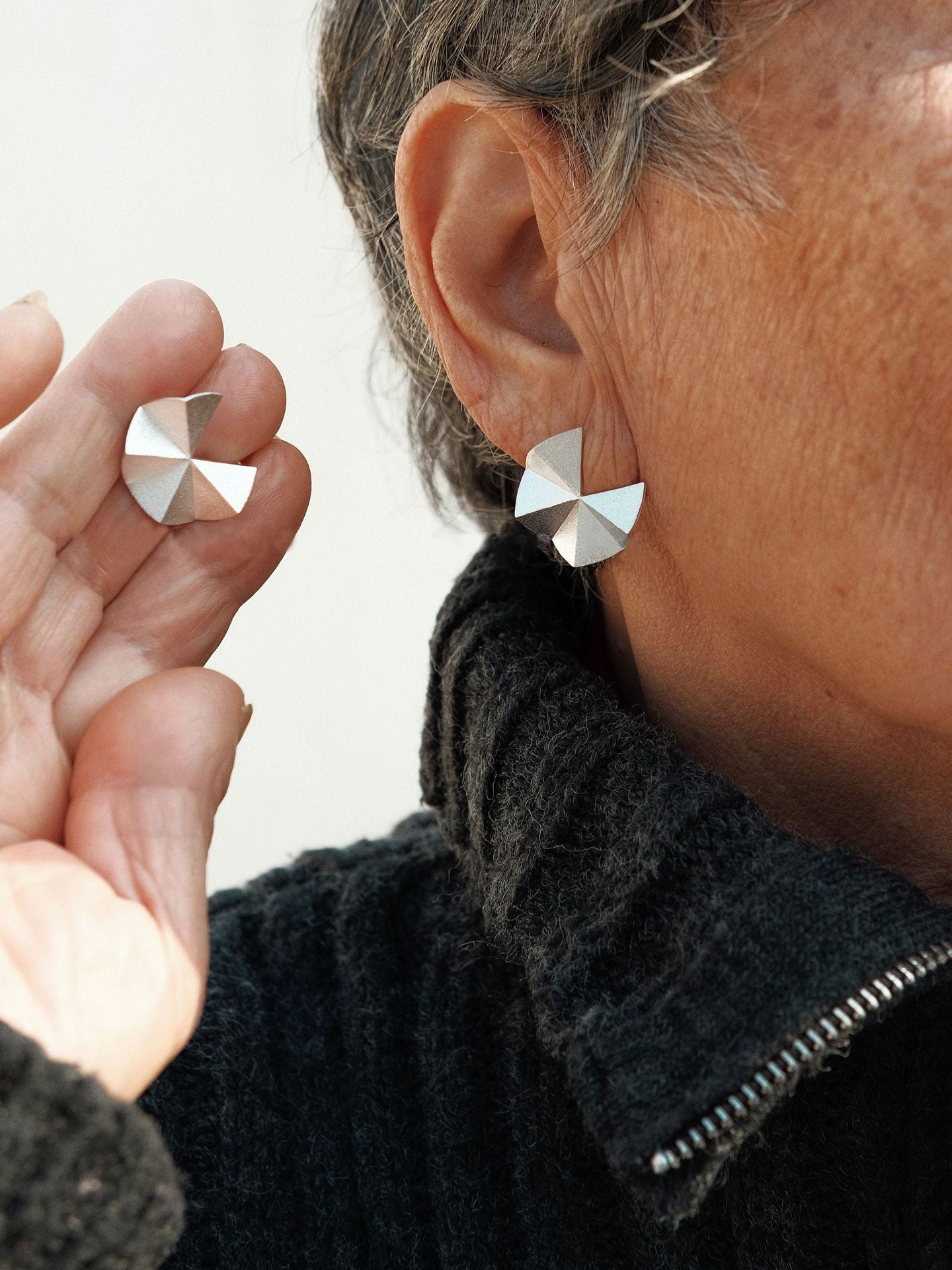 3D Folded Geometric Brushed Texture Stud Earrings - floysun