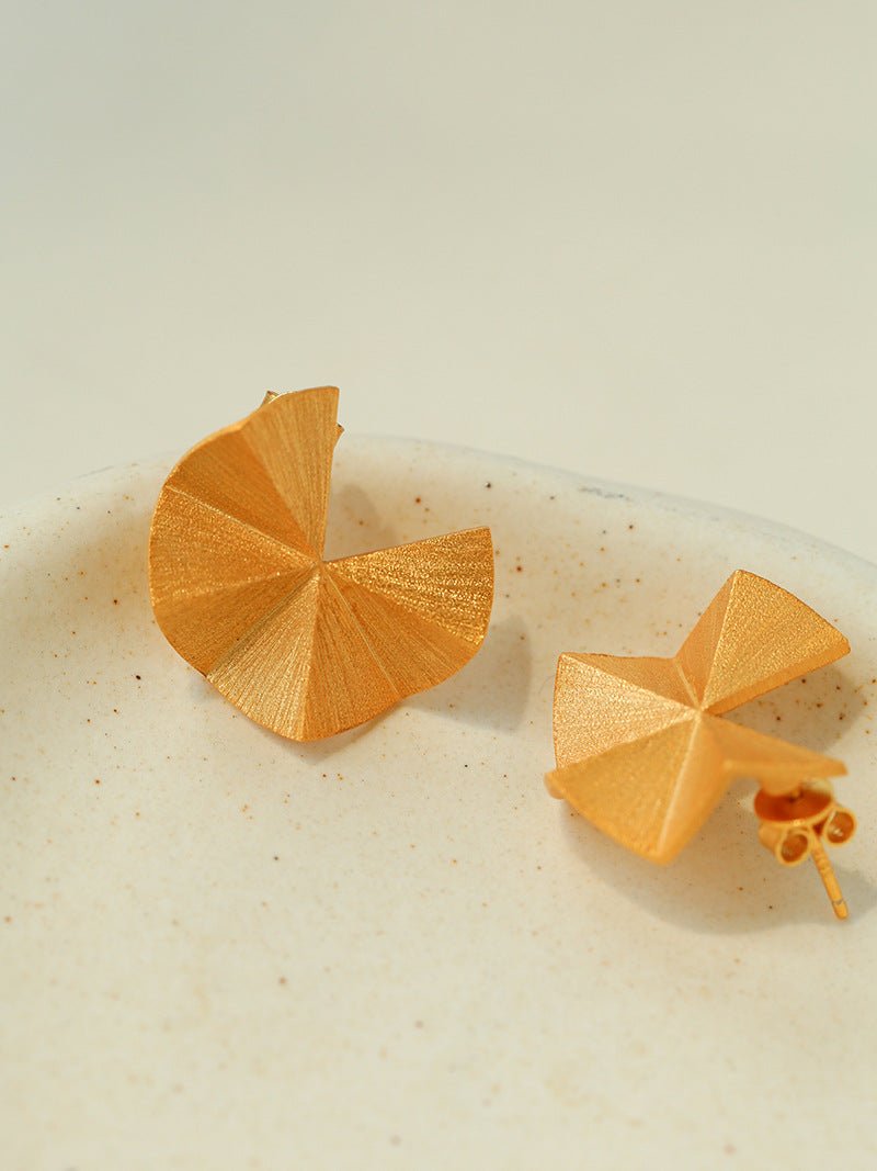 3D Folded Geometric Brushed Texture Stud Earrings - floysun