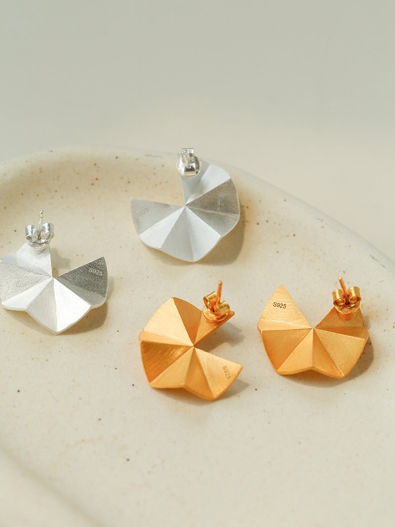 3D Folded Geometric Brushed Texture Stud Earrings - floysun