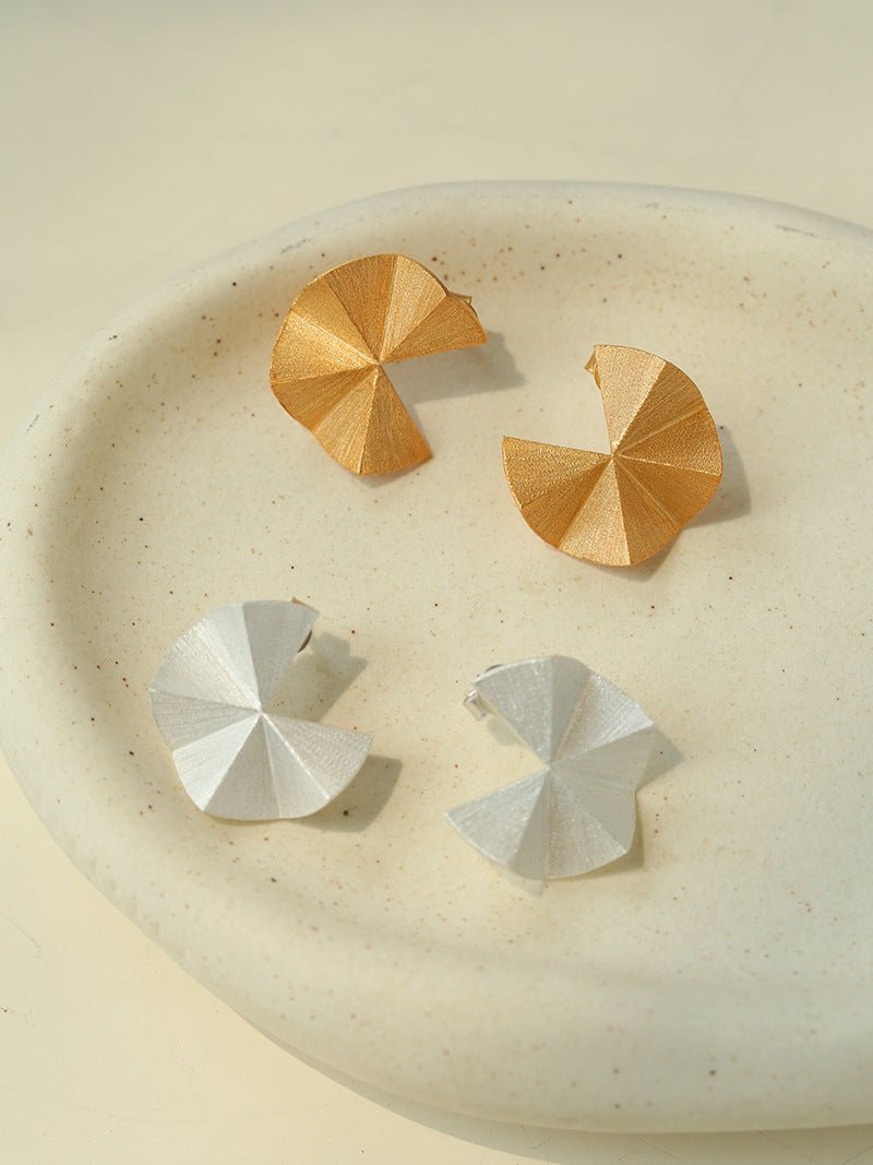 3D Folded Geometric Brushed Texture Stud Earrings - floysun