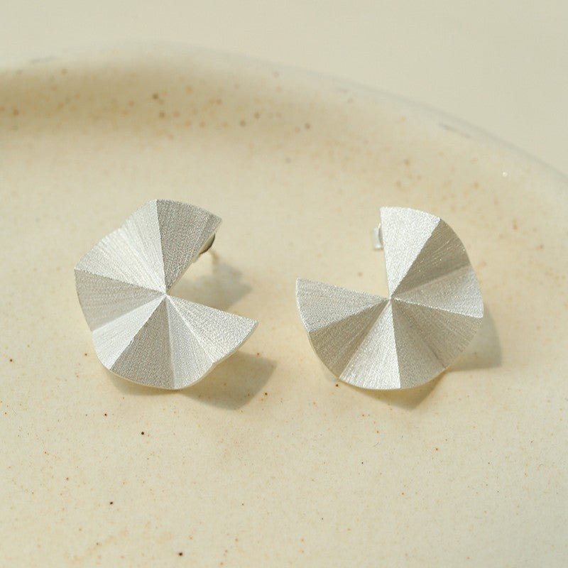3D Folded Geometric Brushed Texture Stud Earrings - floysun