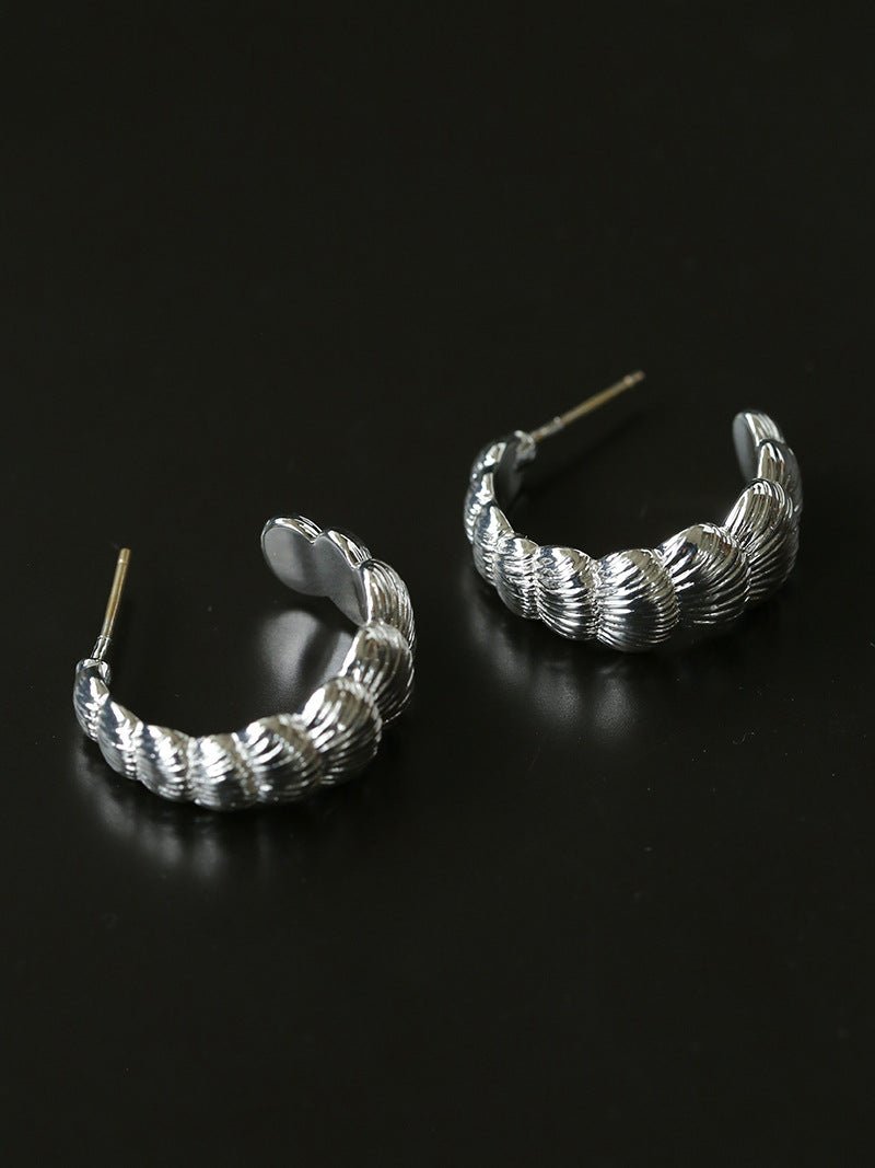 3D Sculpted Seashell Texture C-Hoop Earrings - floysun