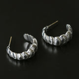 3D Sculpted Seashell Texture C-Hoop Earrings - floysun