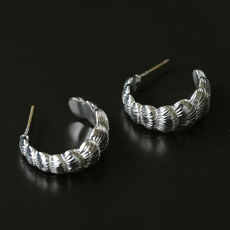 3D Sculpted Seashell Texture C-Hoop Earrings - floysun