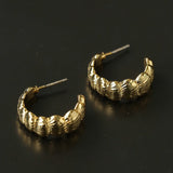 3D Sculpted Seashell Texture C-Hoop Earrings - floysun