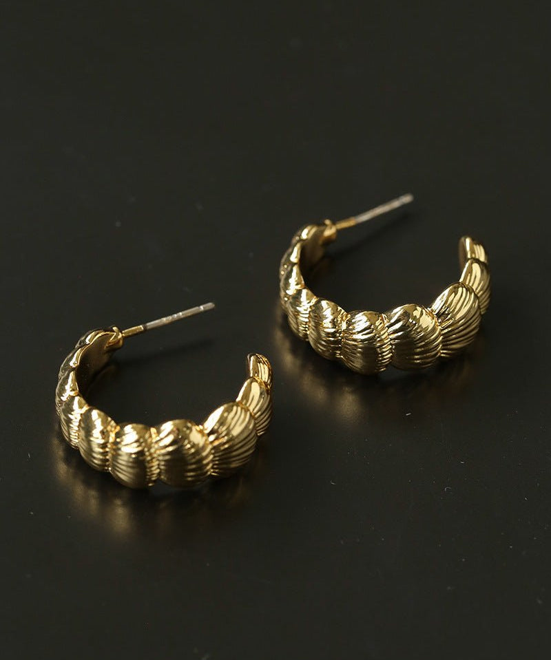 3D Sculpted Seashell Texture C-Hoop Earrings - floysun