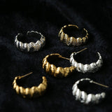 3D Sculpted Seashell Texture C-Hoop Earrings - floysun