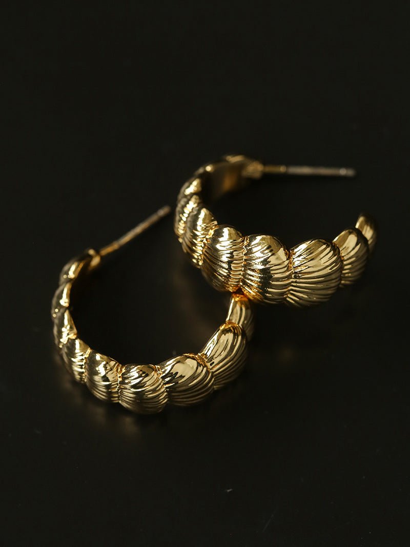 3D Sculpted Seashell Texture C-Hoop Earrings - floysun