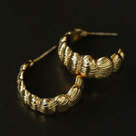 3D Sculpted Seashell Texture C-Hoop Earrings - floysun