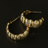 3D Sculpted Seashell Texture C-Hoop Earrings - floysun
