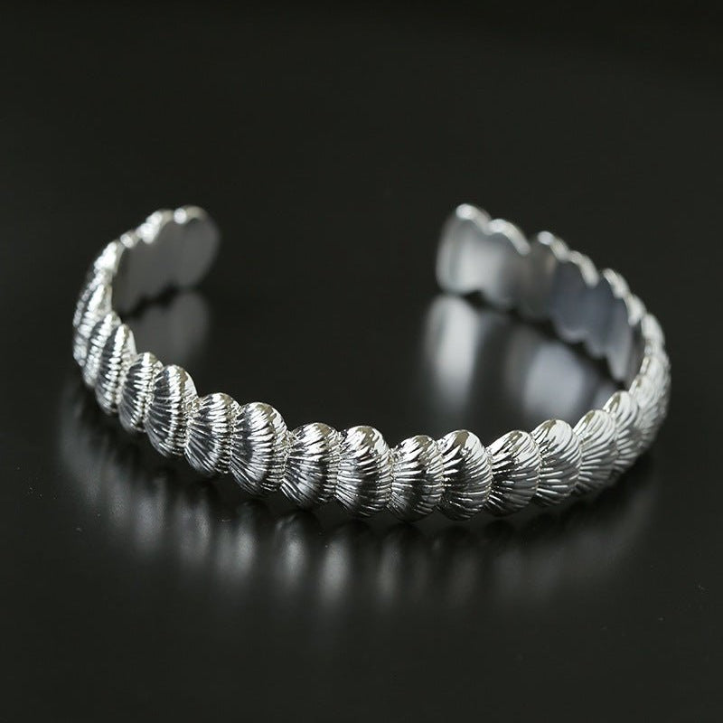 3D Sculpted Seashell Texture Open Cuff Bangle - floysun