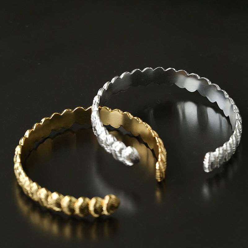 3D Sculpted Seashell Texture Open Cuff Bangle - floysun