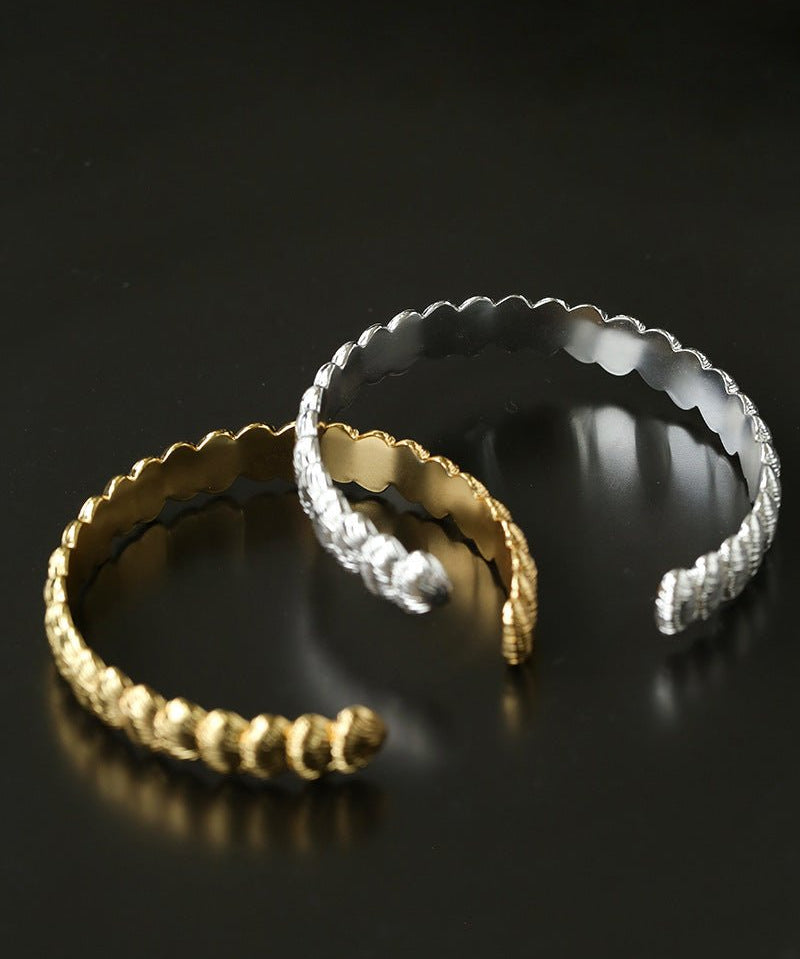 3D Sculpted Seashell Texture Open Cuff Bangle - floysun