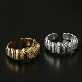 3D Sculpted Seashell Texture Open Statement Ring - floysun