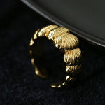 3D Sculpted Seashell Texture Open Statement Ring - floysun