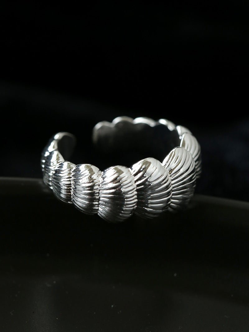 3D Sculpted Seashell Texture Open Statement Ring - floysun