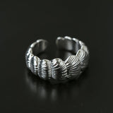 3D Sculpted Seashell Texture Open Statement Ring - floysun