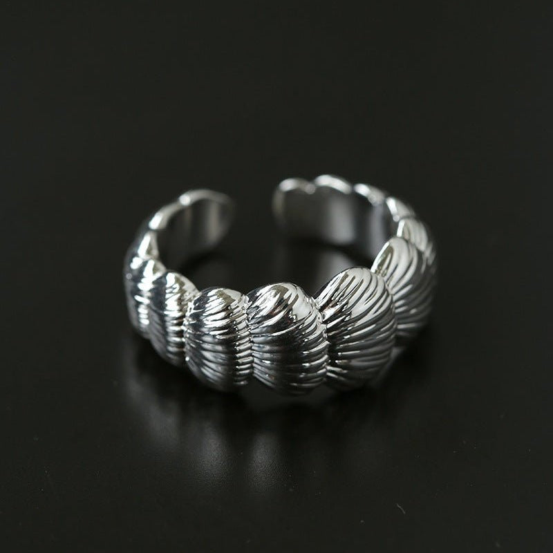 3D Sculpted Seashell Texture Open Statement Ring - floysun