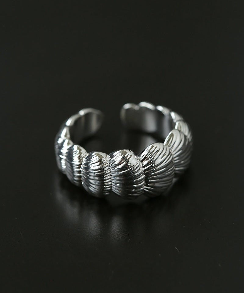 3D Sculpted Seashell Texture Open Statement Ring - floysun