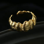 3D Sculpted Seashell Texture Open Statement Ring - floysun