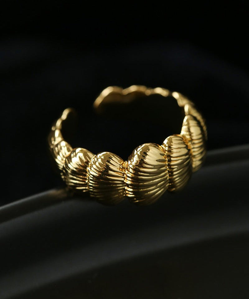 3D Sculpted Seashell Texture Open Statement Ring - floysun