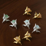 3D Soaring Bird Stud Earrings - Textured Metal with Natural Gemstones - floysun