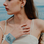 3D Soaring Bird Stud Earrings - Textured Metal with Natural Gemstones - floysun