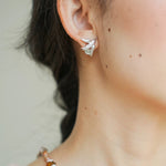 3D Soaring Bird Stud Earrings - Textured Metal with Natural Gemstones - floysun