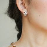 3D Soaring Bird Stud Earrings - Textured Metal with Natural Gemstones - floysun
