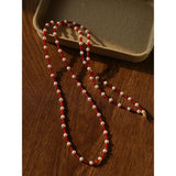 Collier long en spinelle rouge et perle | Pièce statement polyvalente pour superposition