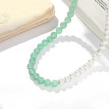 Two-Tone Brushed S925 Silver & Green Aventurine Beaded Necklace