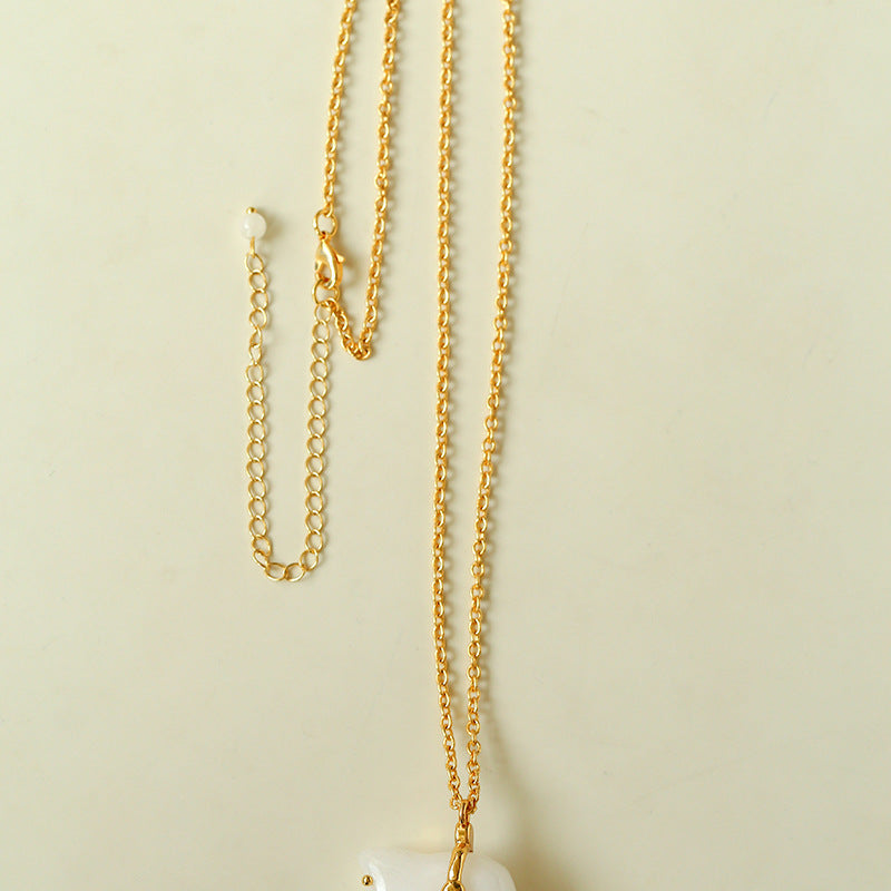 Bohemian Leaping Horse Collection White Jade Carved Horse Pendant Chian Necklace - floysun