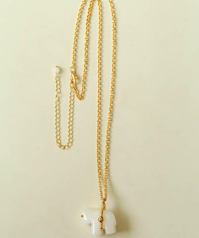 Bohemian Leaping Horse Collection White Jade Carved Horse Pendant Chian Necklace